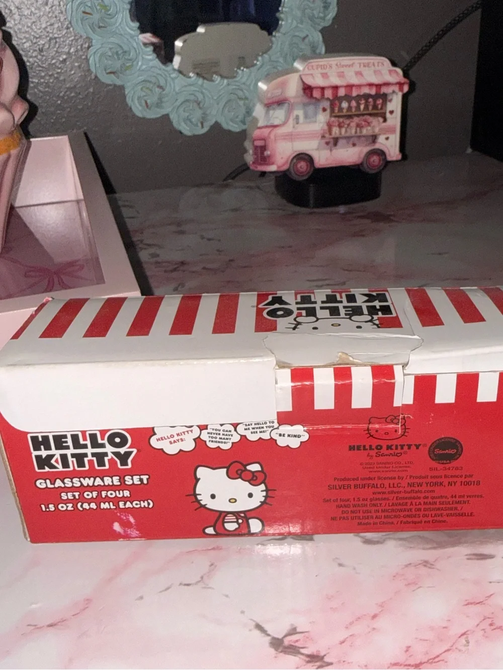 Hello Kitty Shot Glass Set of 4 - Cute White Face Design with Multi Colored Bows